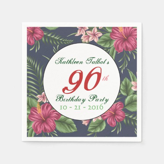ハイビスカス90thバースデーパーティーペーパーナプキン スタンダードカクテルナプキン (正面)