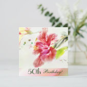 ハイビスカス·ウォーターカラー50歳誕生日パーティーの招待 招待状 (スタンド正面)