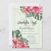 ハイビスカス, ゴールド ヒール グリッター 卒業式 招待状 (正面)