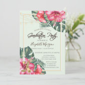 ハイビスカス, ゴールド ヒール グリッター 卒業式 招待状 (スタンド正面)