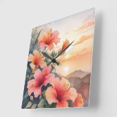 ハイビスカス スクエア壁時計 (傾斜)