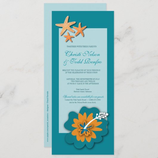 ハイビスカス·スターフィッシュ·デスティネーション結婚·アイランドズ 招待状 (正面/裏面)