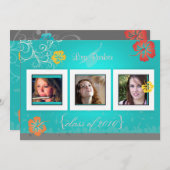 ハイビスカス/スワール/熱帯の花の写真 招待状 (正面/裏面)