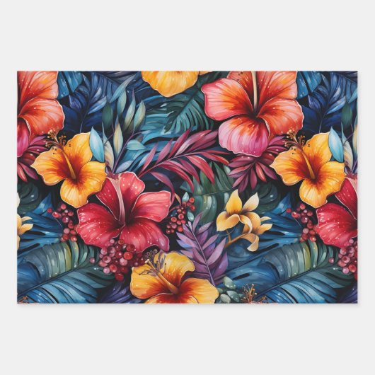 ハイビスカス・セレナーデ:トロピカル葉 ラッピングペーパーシート (正面)