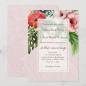 ハイビスカス トロピカル ブーケ ビーチ ウェディング 招待状 (正面/裏面)