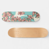 ハイビスカス·ハワイアン·フラワーズ·アクア·ティール(緑がかった色)·トロピカル スケートボード (横)