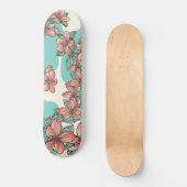 ハイビスカス·ハワイアン·フラワーズ·アクア·ティール(緑がかった色)·トロピカル スケートボード (正面)