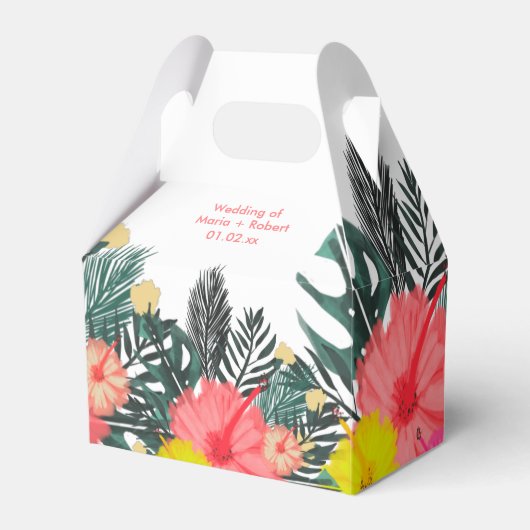 ハイビスカス ハワイ トロピカル 手描き 明るい ウェディング フェイバーボックス (正面サイド)