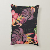 ハイビスカス、フラミンゴ、水彩熱帯パターン。 アクセントクッション (裏面(縦))