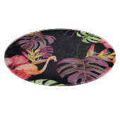 ハイビスカス、フラミンゴ、水彩熱帯パターン。 カッティングボード (角)