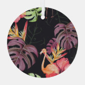 ハイビスカス、フラミンゴ、水彩熱帯パターン。 ガラスオーナメント (裏面)