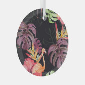 ハイビスカス、フラミンゴ、水彩熱帯パターン。 ガラスオーナメント (正面右)