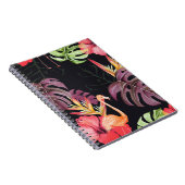 ハイビスカス、フラミンゴ、水彩熱帯パターン。 ノートブック (右側)