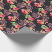 ハイビスカス、フラミンゴ、水彩熱帯パターン。 ラッピングペーパー (角)