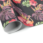ハイビスカス、フラミンゴ、水彩熱帯パターン。 ラッピングペーパー (ロールコーナー)