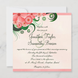 ハイビスカス フローラル ピンク 5.25" スクエア 結婚式招待状 招待状