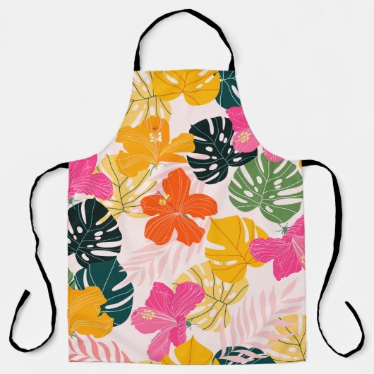 ハイビスカス&モンステラ:熱帯振動 エプロン (正面)
