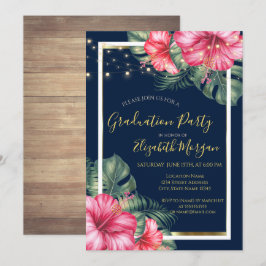 ハイビスカス，ライト，木材，フレーム卒業パーティー 招待状