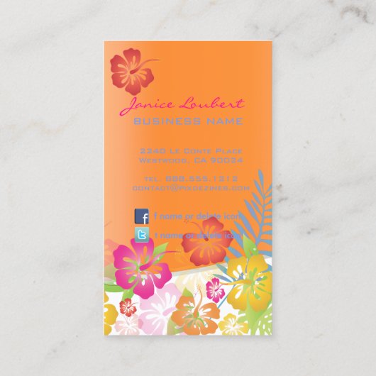 ハイビスカス、レトロはっきりした熱帯花 名刺 (裏面)