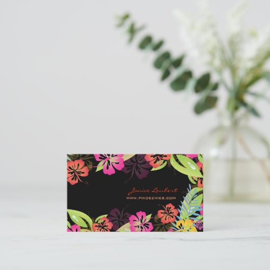 ハイビスカス、レトロはっきりした熱帯花 名刺 (スタンド正面)