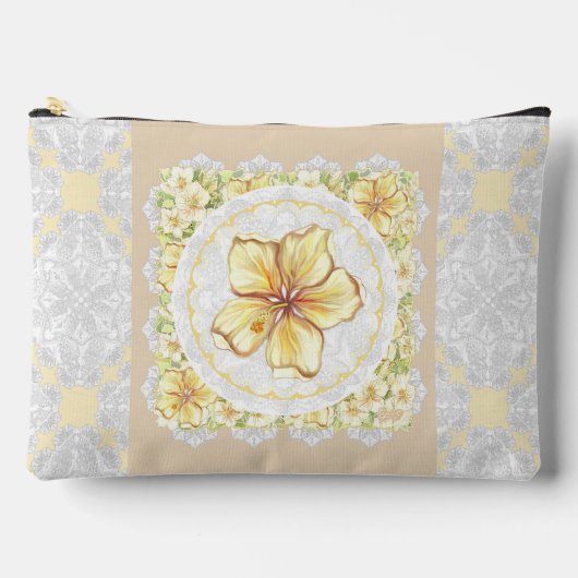 ハイビスカス&レースイエロー アクセサリーポーチ (正面)
