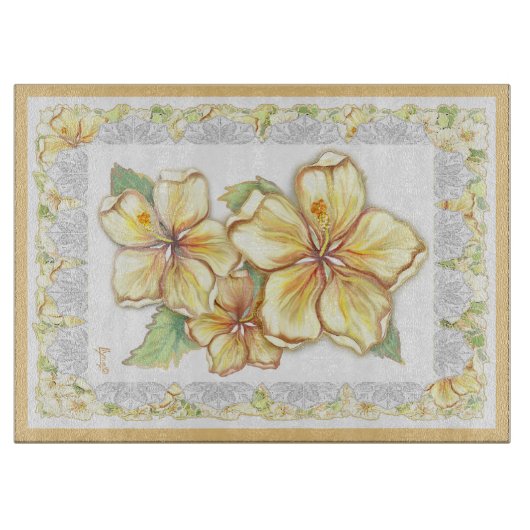 ハイビスカス&レースイエロー カッティングボード (正面)