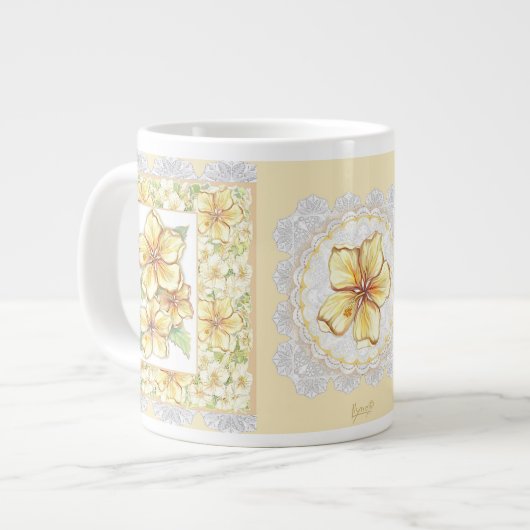 ハイビスカス&レースイエロー ジャンボコーヒーマグカップ (正面左)