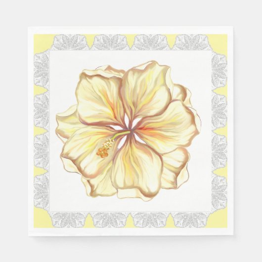 ハイビスカス&レースイエロー スタンダードランチョンナプキン (正面)