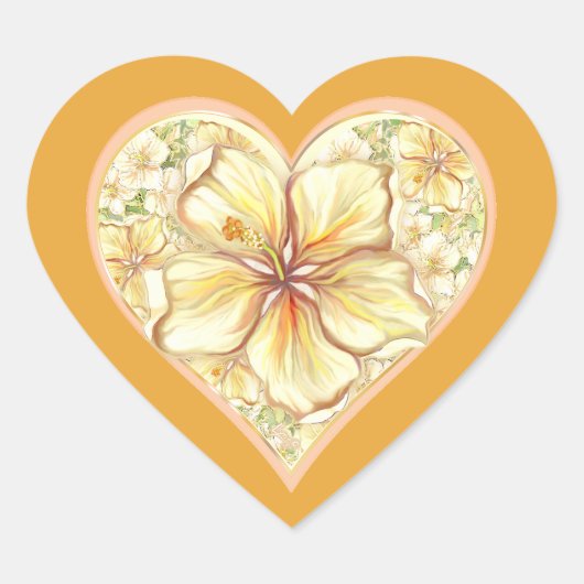 ハイビスカス&レースイエロー ハートシール (正面)