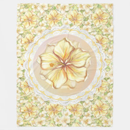 ハイビスカス&レースイエロー フリースブランケット