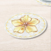 ハイビスカス&レースイエロー ラウンドペーパーコースター (アングル)