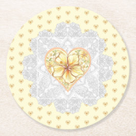 ハイビスカス&レースイエロー ラウンドペーパーコースター