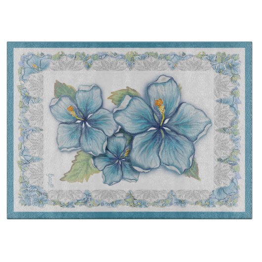 ハイビスカス&レースターコイズ カッティングボード (正面)