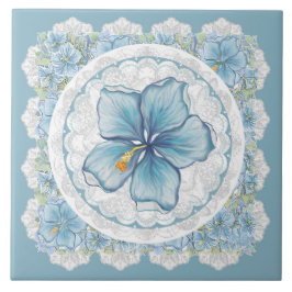 ハイビスカス&レースターコイズ タイル