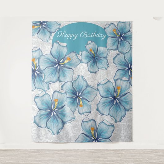 ハイビスカス&レースターコイズ タペストリー (正面)