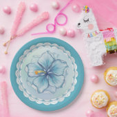 ハイビスカス&レースターコイズ ペーパープレート (パーティー)