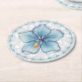 ハイビスカス&レースターコイズ ラウンドペーパーコースター (アングル)