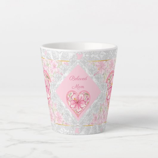 ハイビスカス&レースピンク カフェラテマグ (正面)