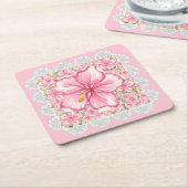 ハイビスカス&レースピンク スクエアペーパーコースター (アングル)
