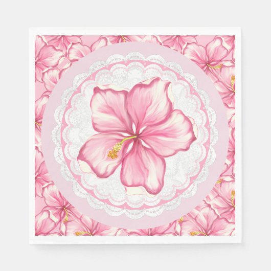 ハイビスカス&レースピンク スタンダードランチョンナプキン (正面)