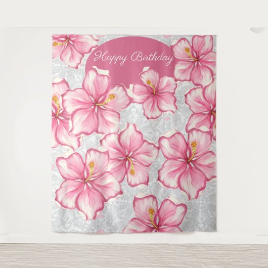 ハイビスカス&レースピンク タペストリー (正面)