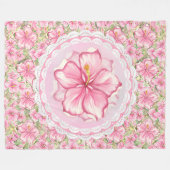 ハイビスカス&レースピンク フリースブランケット (正面(横))