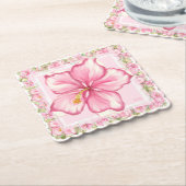 ハイビスカス&レースピンク ペーパーコースター (アングル)