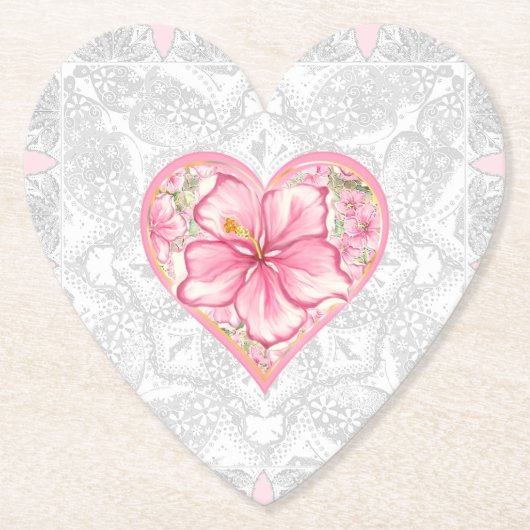 ハイビスカス&レースピンク ペーパーコースター (正面)