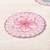 ハイビスカス&レースピンク ペーパーコースター (アングル)