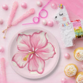 ハイビスカス&レースピンク ペーパープレート (パーティー)