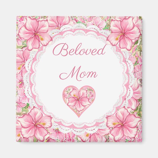 ハイビスカス&レースピンク マグネット (正面)