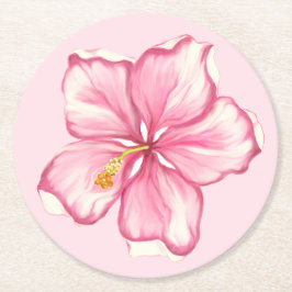 ハイビスカス&レースピンク ラウンドペーパーコースター