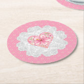 ハイビスカス&レースピンク ラウンドペーパーコースター (アングル)