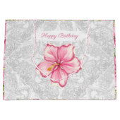 ハイビスカス&レースピンク ラージペーパーバッグ (正面)